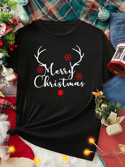 Casual Christmas Santa Claus TShirt for Harajuku Short Sleeve Casual Women's T-shirt Clothing Street Tops Tees Aesthetic Clothes