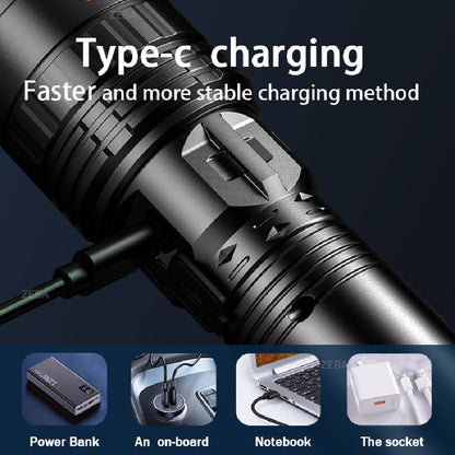 30000000LM High Power LED Flashlight Most Bright Tactical Torch Rechargeable Portable Light Long Shot 5000M Camping Hunting Lamp