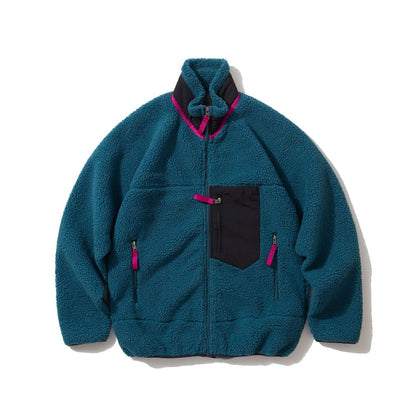 Pata Outdoor Windproof Hiking Fleece Jacket Imitation Lamb Wool Stand Collar Zipper Fleece Jacket Polar Fleece Warm Couple Coat