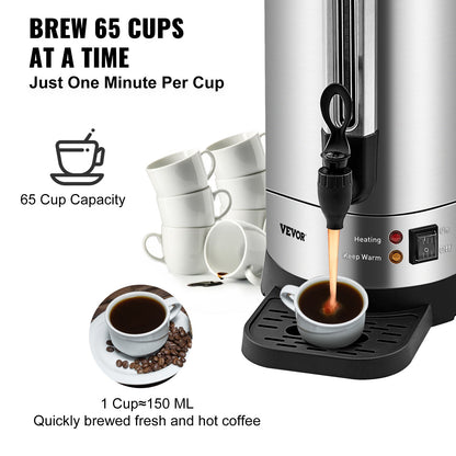 SucceBuy 65/110 Cups Stainless Steel Coffee Thermos Urn Commercial Hot Water Dispenser for Camping Fast Brewing Easy Cleaning
