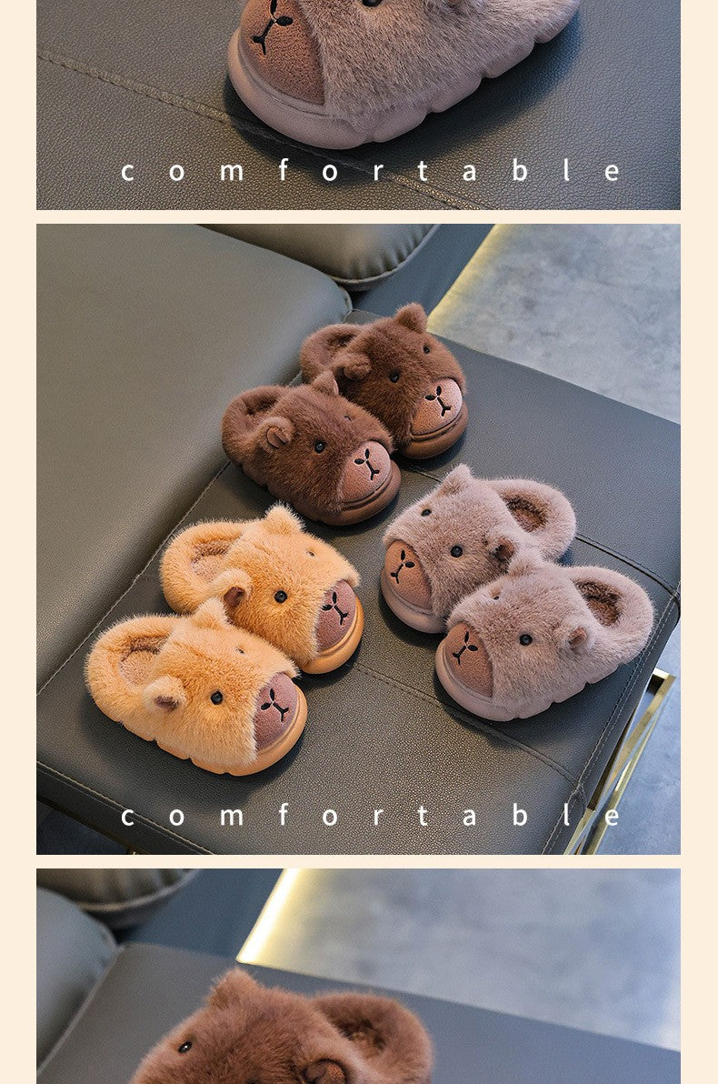 Capybara Winter Children's Platform Slippers 2025 Fashion Warm Plush Home Shoes Boys Girls Non Slip Cotton Shoes Parent-child