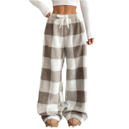Christmas Elastic Waist Long Pants Women Trousers Wide leg Casual Female Belt Plaid Loose Ankle-Length Home Pants 2YK Pajama