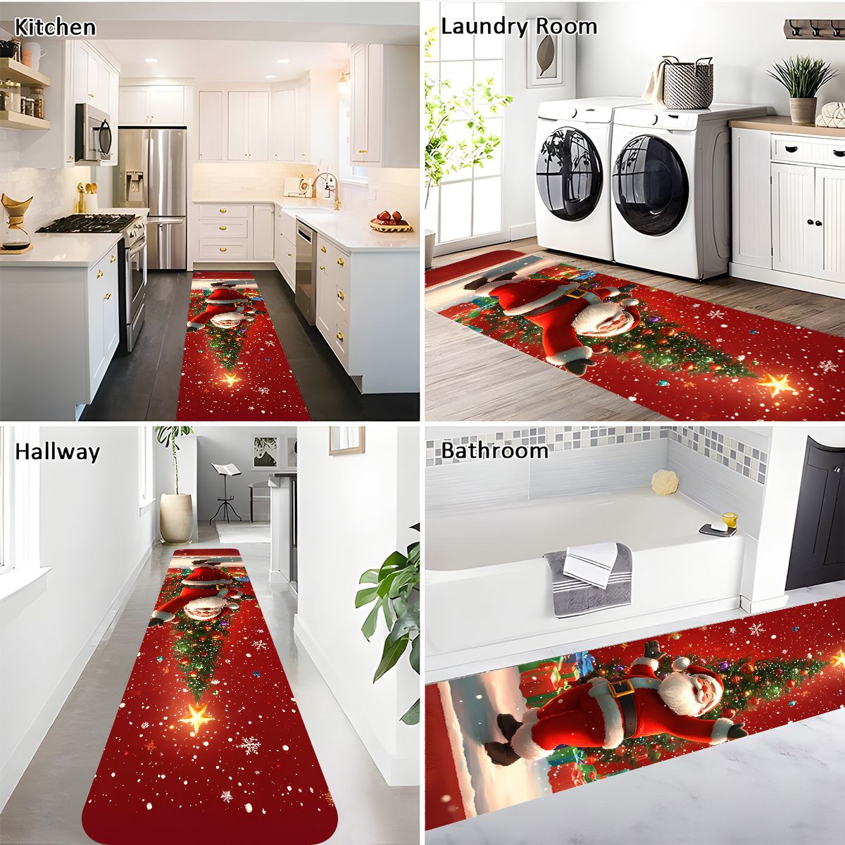 VIKAMA Christmas Carpet Festive Red Kitchen Rug Doormat Welcome Mat Runner Rug Winter Rug For Bedroom Warm Carpet For Live Room