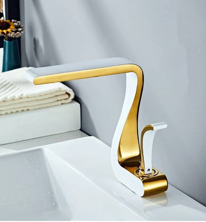 White Gold Mixer Tap Brass Wash Basin Hot And Cold Water Sink Retro Single Hole Faucet Bathroom