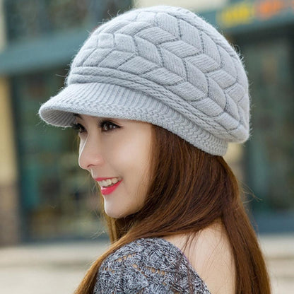 Women's Winter Solid Color Warm Knitting Loose Beret Leisure Ski Cap Korean Version Beret Plus Velvet Thick Knitting Ear Cap