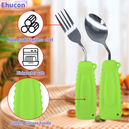 Garfo Curvo Inclinado Leve Ehucon Safety para Tremores, Parkinson, Idosos, com Cabos Antideslizantes de Fácil Aderência