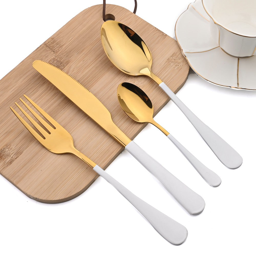 AJOYOUS Jogo de Louça de Aço Inoxidável Espelhado 24 Peças Talheres Ocidentais Faca Garfo Colher Conjunto de Talheres Utensílios de Cozinha Prateados