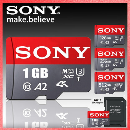 Cartão de Memória SONY SD 128GB 256GB de Alta Velocidade Micro TF SD 1024GB 512GB A2 U3 V30 Flash Cards Para Celular Xiaomi PC Câmera