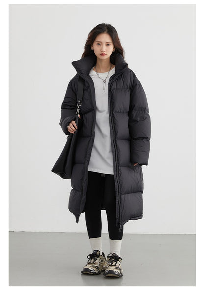 CHIC VEN Women Down Coats Loose Thick Stand-up Collar New Long Thick Down Jacket 80 White Duck Down Female Outerwear Winter 2024