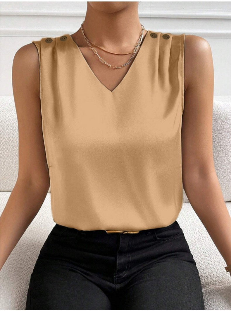 Solid Casual Loose Sleeveless Blouses For Women Fashion Summer Women's Oversized Shirts And Blouses Elegant Youth Female Tops