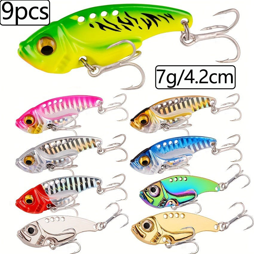 9 Peças Isca de Pesca Inverno Metal VIB Spinner Colher 3g 7g 10g 15g 20g Jigs Vibração Iscas Artificiais Truta Baixo Pesca Tackle