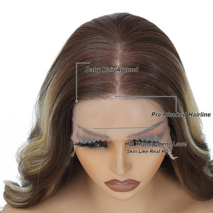13X4 Lace Frontal Synthetic Body Wave Wigs Ombre Brown Heat Resistant Fiber Blond Swiss Transparent Lace Front Wigs For Women