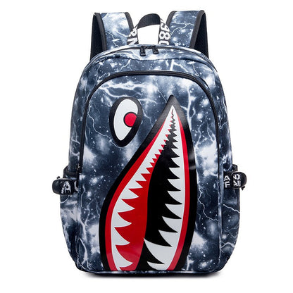 Mochila Infantil Estampa Tubarão Personalizada de Pano Oxford Impermeável Grande Capacidade Mochila Escolar Casual Presente para Crianças