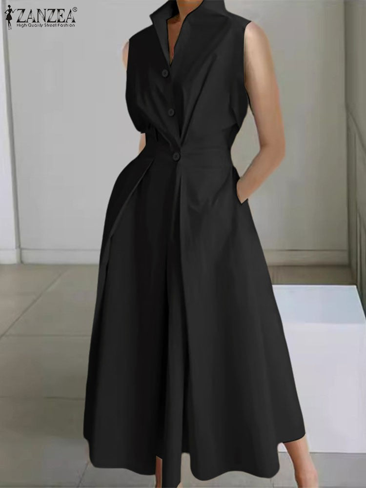 ZANZEA Women Fashion Summer Shirt Dress 2025 Elegant High Waist Short Sleeve Mid
