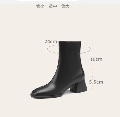 2025 Ankle Boots for Women Leather Square Toe Side Zipper Retro Style Chunky Heels Women Boots Fashion Short Boots Women  D263