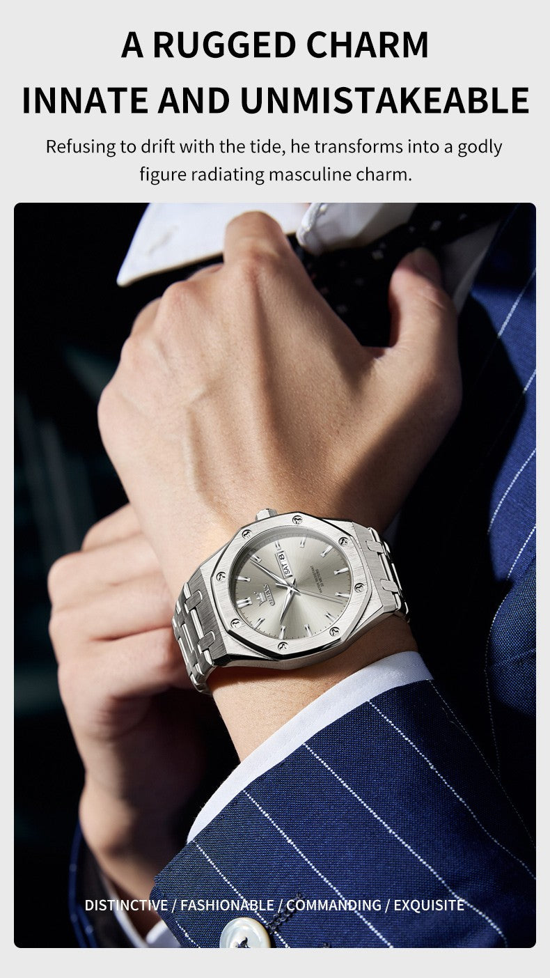 OLEVS Men's Watches Luxury Fashion Fine Steel Original Quartz Wristwatch for Man Waterproof Luminous Date Week Trend Dress 3726