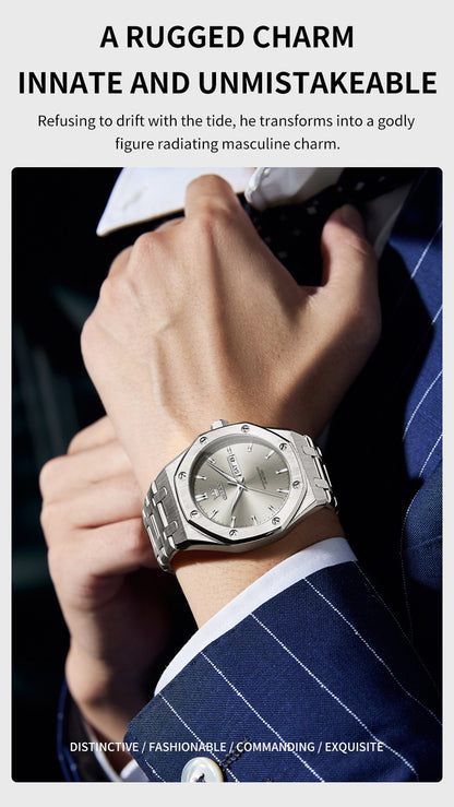 OLEVS Men's Watches Luxury Fashion Fine Steel Original Quartz Wristwatch for Man Waterproof Luminous Date Week Trend Dress 3726