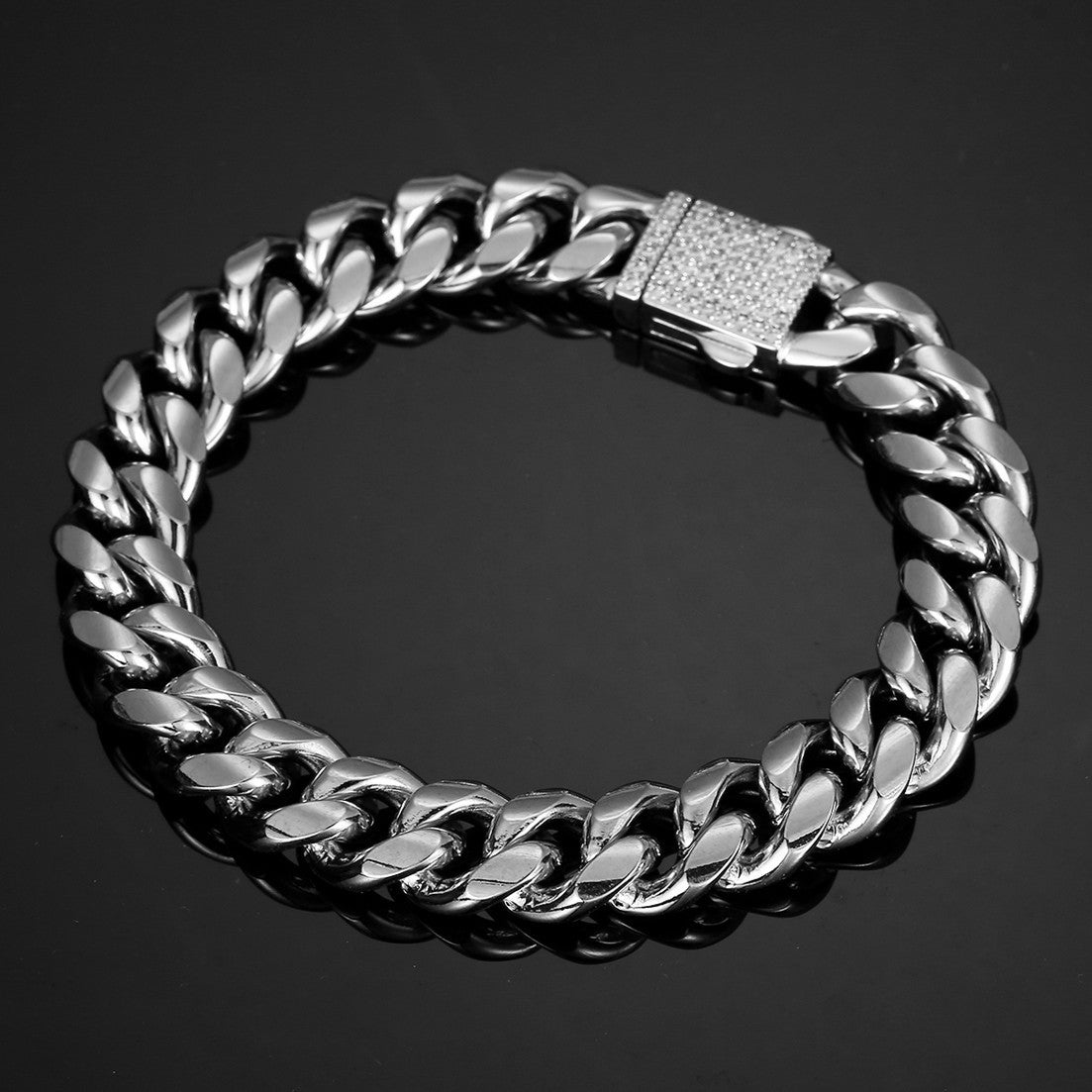 Joias Hip Hop 6mm-14mm Qualquer Comprimento 316L Aço Inoxidável Fivela de Cristal Fashion Pulseira Elos Miami Feminina Masculina