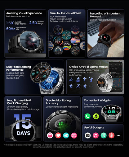 Smartwatch HAYLOU Solar 5 com Chamada de Voz, Tela AMOLED de 1,58'', 60Hz, Monitoramento de Saúde 24 Horas, Smartwatch Esportivo para Homens
