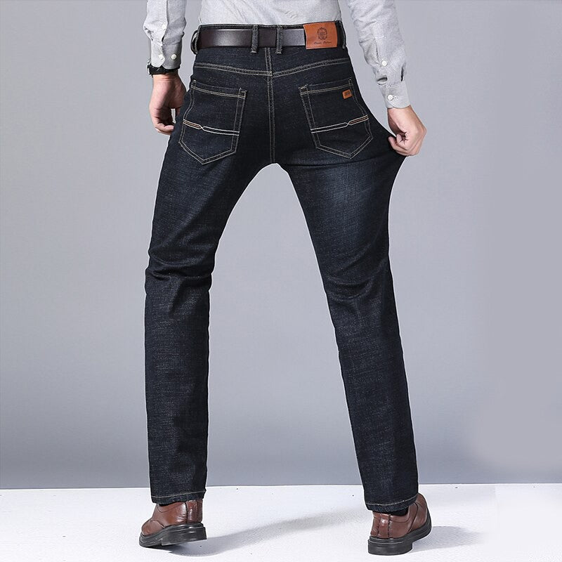 Calças Masculinas Jeans Retas Macias 2025 Outono Clássico Negócios Preto Motoqueiro Jeans Macacão Masculino Pantalone Hombre Mannen Homme