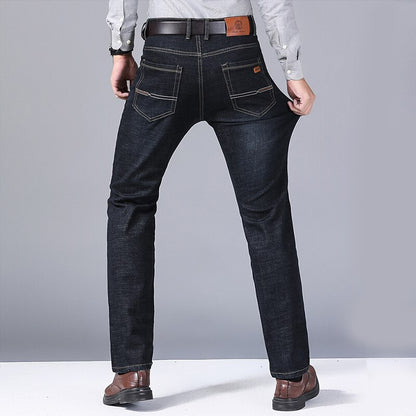 Calças Masculinas Jeans Retas Macias 2025 Outono Clássico Negócios Preto Motoqueiro Jeans Macacão Masculino Pantalone Hombre Mannen Homme