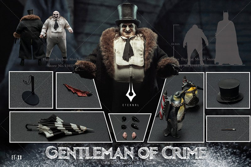 Boneco Articulado Colecionável Eternal Toy ETX8 1/6 Comics Villain Gentleman of Crime Pinguim Jazz Conjunto Completo 12'' com Traje e Guarda-Chuva