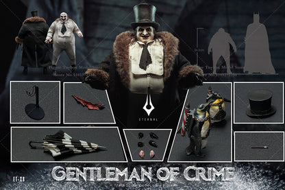 Boneco Articulado Colecionável Eternal Toy ETX8 1/6 Comics Villain Gentleman of Crime Pinguim Jazz Conjunto Completo 12'' com Traje e Guarda-Chuva