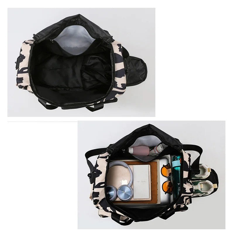Travel Bag Women's Handbag Leopard Zebra Camouflage Waterproof Large Pull Rod Boarding Fitness Dry Wet Separation Luggage Bag