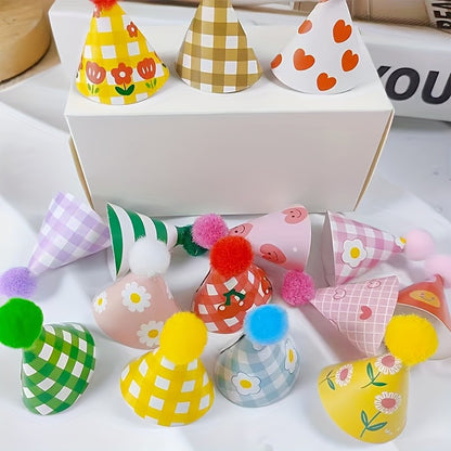 15Pcs/SET Mini Birthday Hat Cake Toppers DIY Cake Decoration Birthday Cake Top Flages Baby Shower Cupcake Toppers