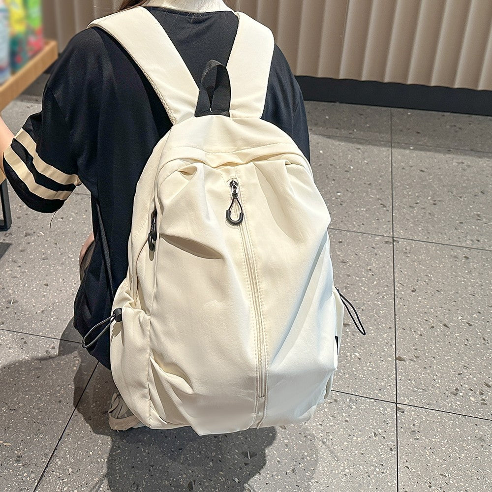 Korean Style Simple Solid Color Zipper Computer Backpack, School and Commuting Backpack