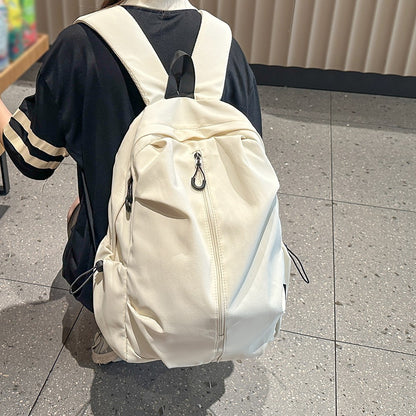 Korean Style Simple Solid Color Zipper Computer Backpack, School and Commuting Backpack