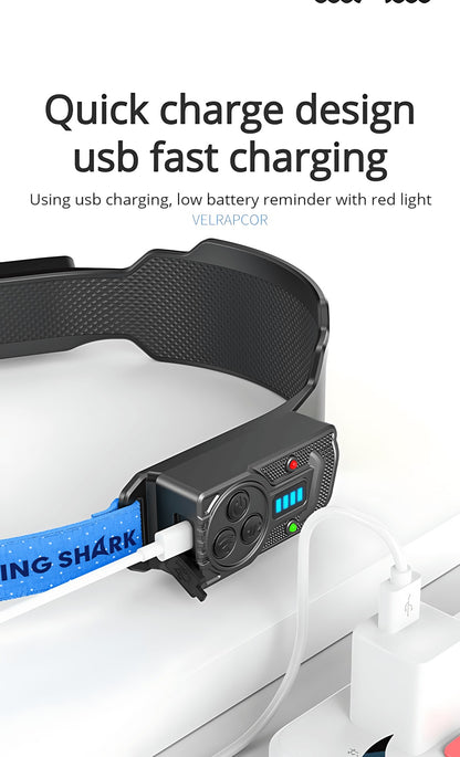 Wave Sensor Headlamp 2400mAh USB Charging Head Light 6 Modes with 315° Rotatable Side Lights For Fishing Outdoor Riding Camping