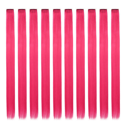 Mechas Coloridas Cabelo Sintético 10 Peças Extensões de Cabelo Liso 55 cm Com Presilha Aplique para Mulheres Festa Cosplay Presentes