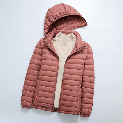 Schinteon Women Ultralight 90% White Duck Down Jacket with Removable Hood Autumn Winter Thin Outwear Portable Storage 2024 New