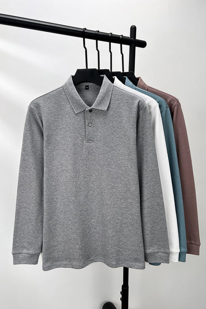 Durable 100% Cotton Men Polo Shirt,Autumn Leisure Long Sleeve, Breathable Lapels T-shirt, 16 Colors, Perfect for Golf and Sports