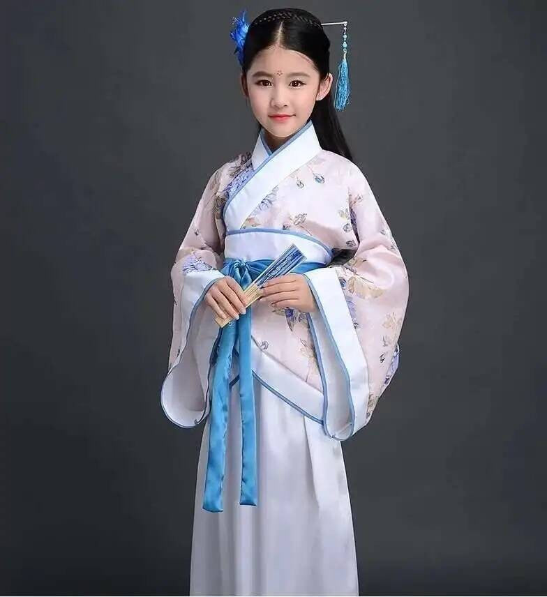 Hanfu Chinese Costume Girls Children Kimono Traditional Vintage Ethnic Fan Students Dance Halloween Japanese Yukata Kimono Style