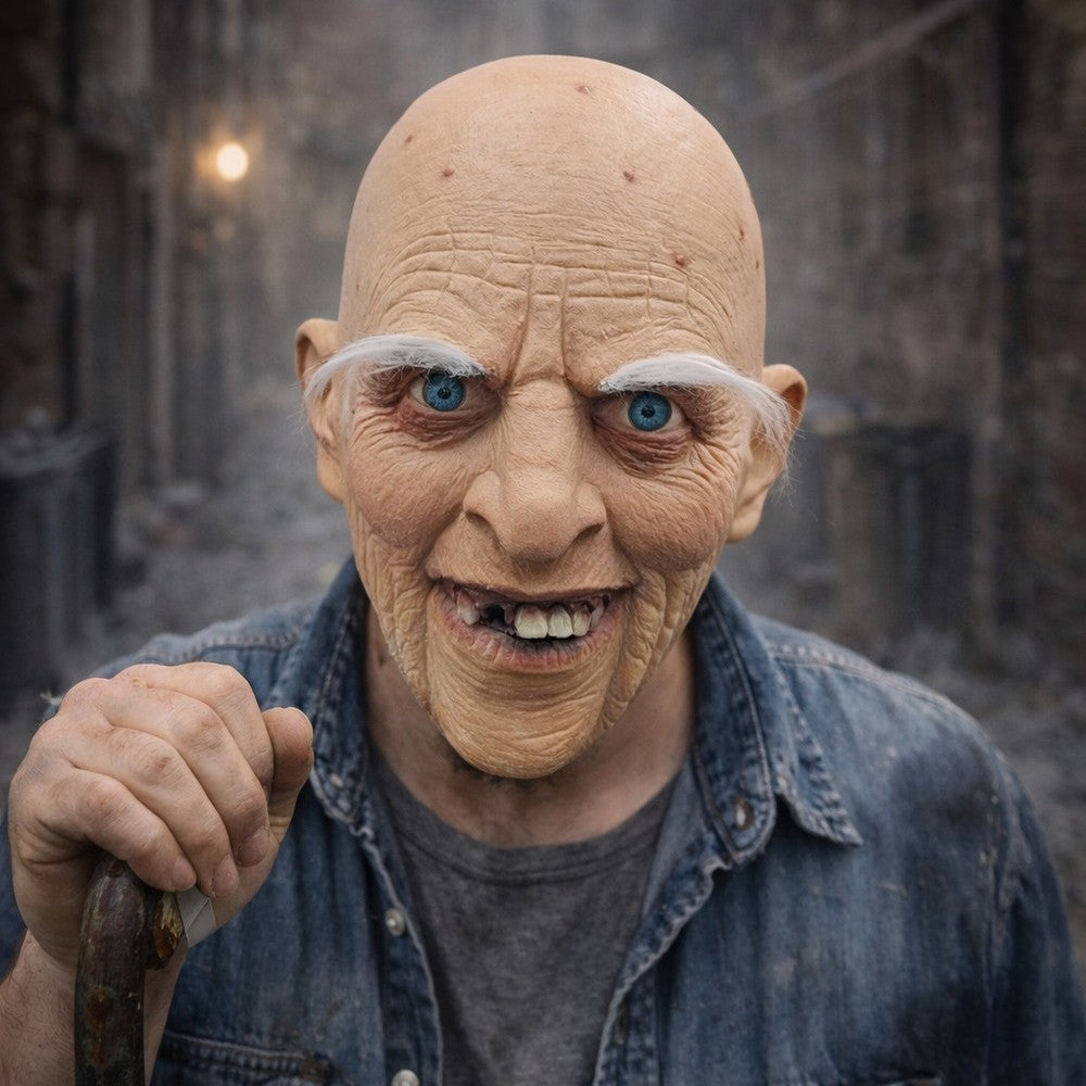 Realistic Wrinkled Old Man Horror Mask Scary Bald Head Halloween Costume Cosplay Prop Haunted House Party Accessory
