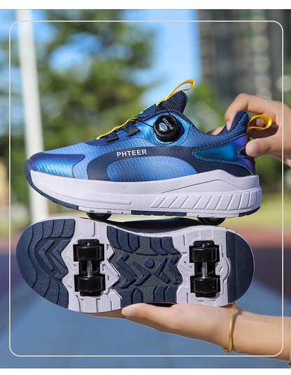 Kids Two Wheels Roller Skating Shoes With Light Magic Stick Walking Shoes Detachable Wheels Roller Skate Shoes For Teenagers