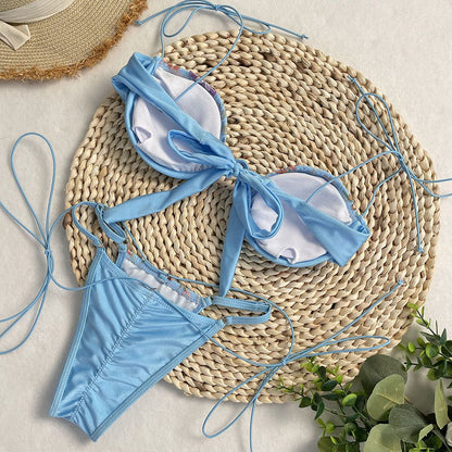 DEBAIOR 2025 Women Bikini Set Floral Embroidery Lingerie Set Women Sheer 2-Piece Boho Bra + Panty Underwear Set Intimates