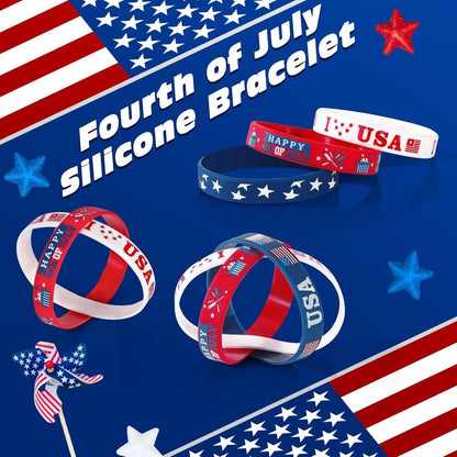 12Pcs Independence Day Theme Bracelet I Love USA Silicone Wristbands for 4th of July American National Day Birthday Party Favors