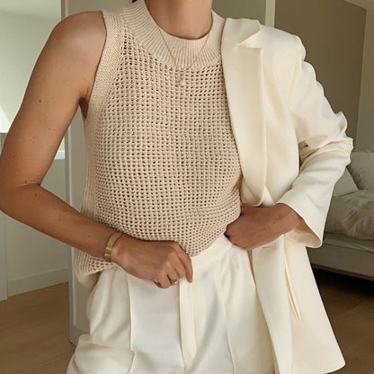 2024 Summer Sleeveless Tank Top Women Fashion Hollow Camisoles Casual Thin Basic Ice Silk Knitted Tanks Vest Female Blusas 14810