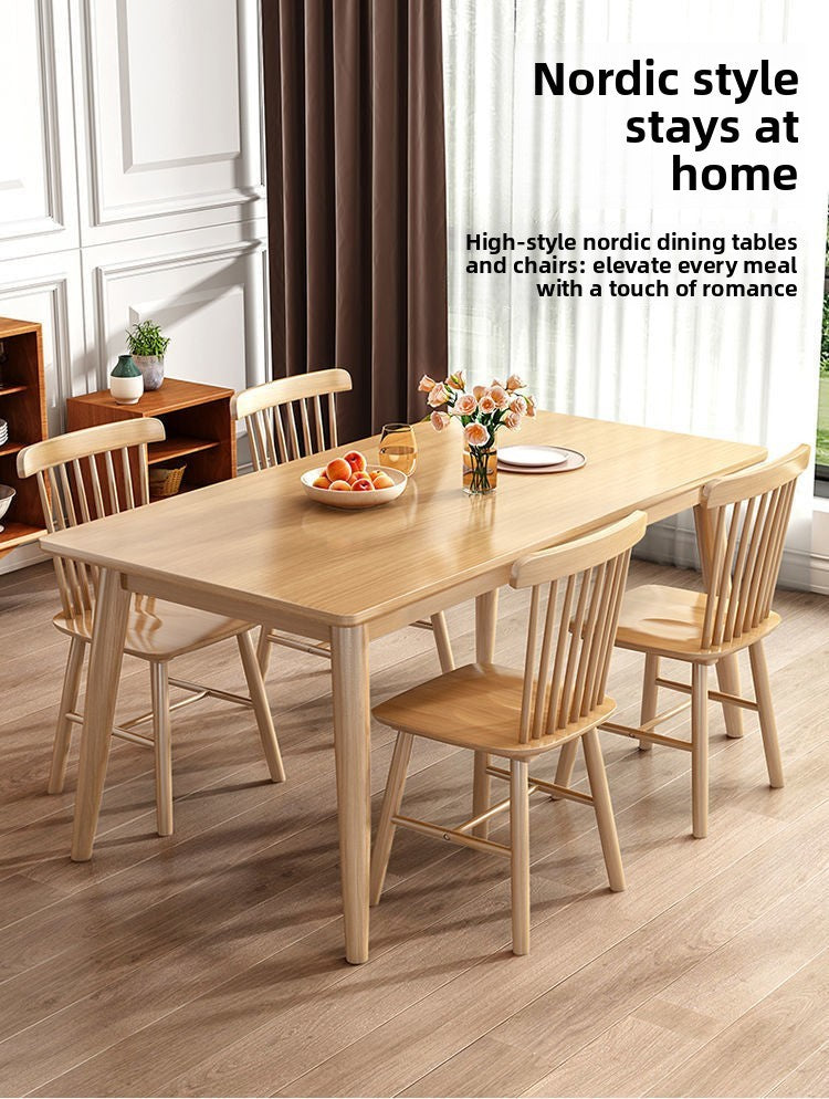 Nordic Solid Wood Dining Table And Chairs 4 Piece Set Modern Minimalist Rectangular Compact Space Saving Kitchen Dining Room