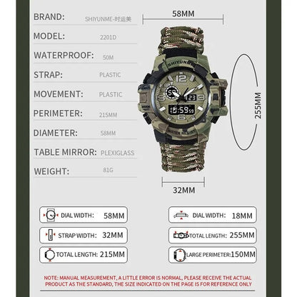 Outdoor Survival Watch Multifunctional Waterproof Military Tactical Paracord Watch Bracelet Camping Hiking Emergency Gear