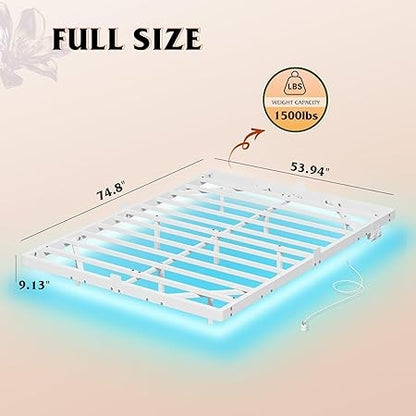 Floating LED Bed Frame with Charging Station | Heavy-Duty Metal Platform, Easy Assembly, No Noise