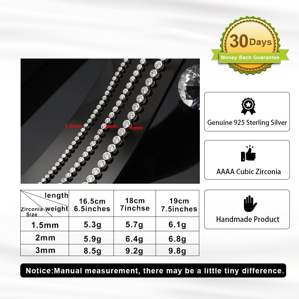 ORSA JEWELS Authentic 925 Sterling Silver Tennis Chain Bracelet Moulding Process Hanmade High-end Hand Chain for Man Woman SB128