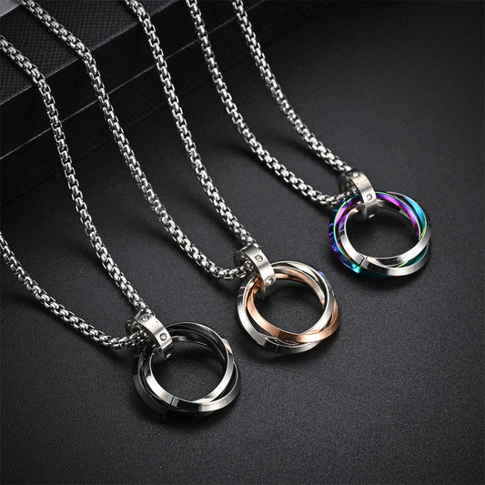 Necklace For Men Hip-hop Three-ring Titanium Steel Does Not Fade Simple Refined Minor Personality Brand Red Tide Pendant