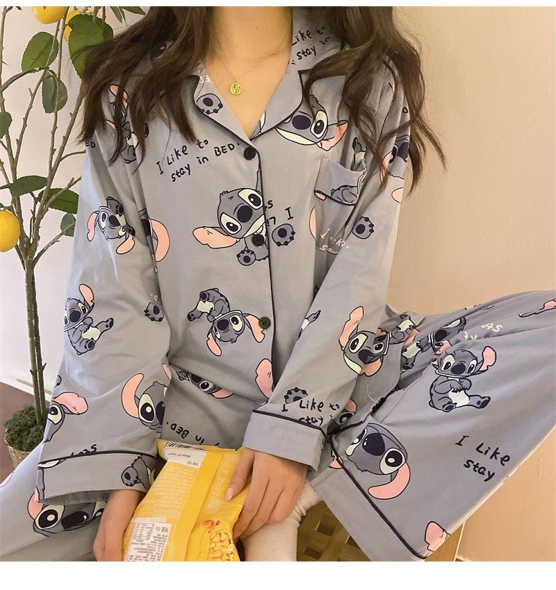 Hot Stitch Disney Faux Cotton Pajamas Spring Autumn Cartoon Female Pyjamas Kawaii Suit Long Sleeves Winter Home Sleepwear Gift