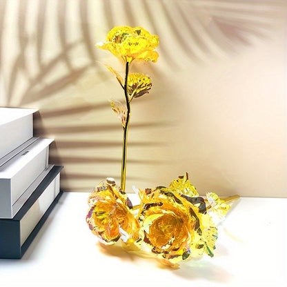 10pcs Artificial Flower Foil Rose Flower Simulation Artificial Rose Flower DIY Golden Plated Foil Rose Love Flower Party Supplie