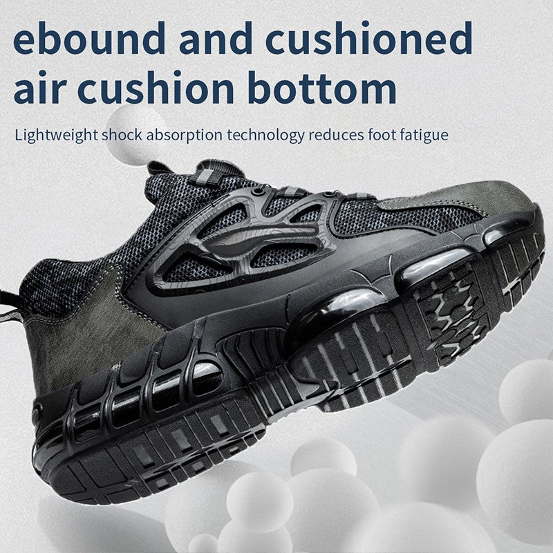 Sapatos de Segurança com Botão Rotativo Masculino Tênis com Bico de Aço e Amortecimento a Ar Sapatos de Trabalho Masculino Botas de Segurança Anti-Furos Calçados de Proteção