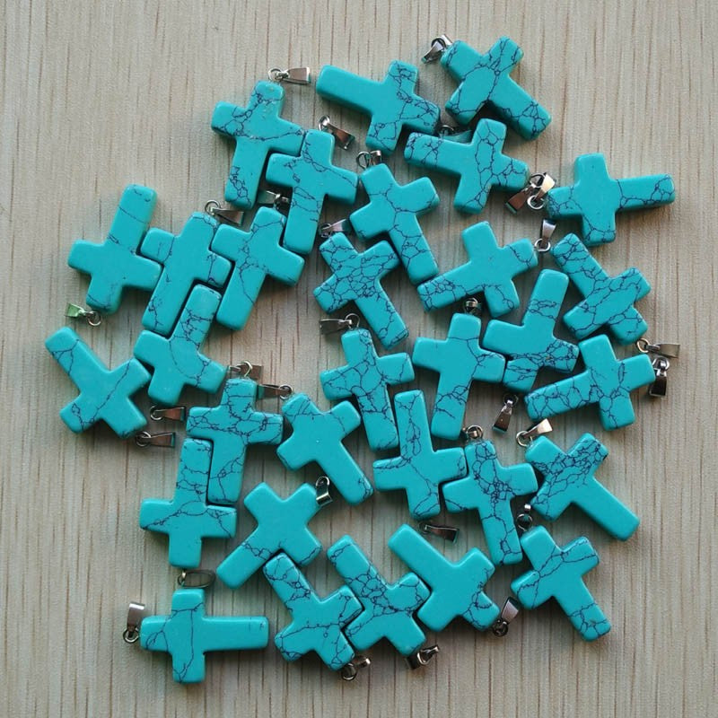 Wholesale 50pcs/lot Fashion Hot Sell Natural Stone Mixed Color Assort Cross Pendants Charms Fit Necklaces Jewelry Making